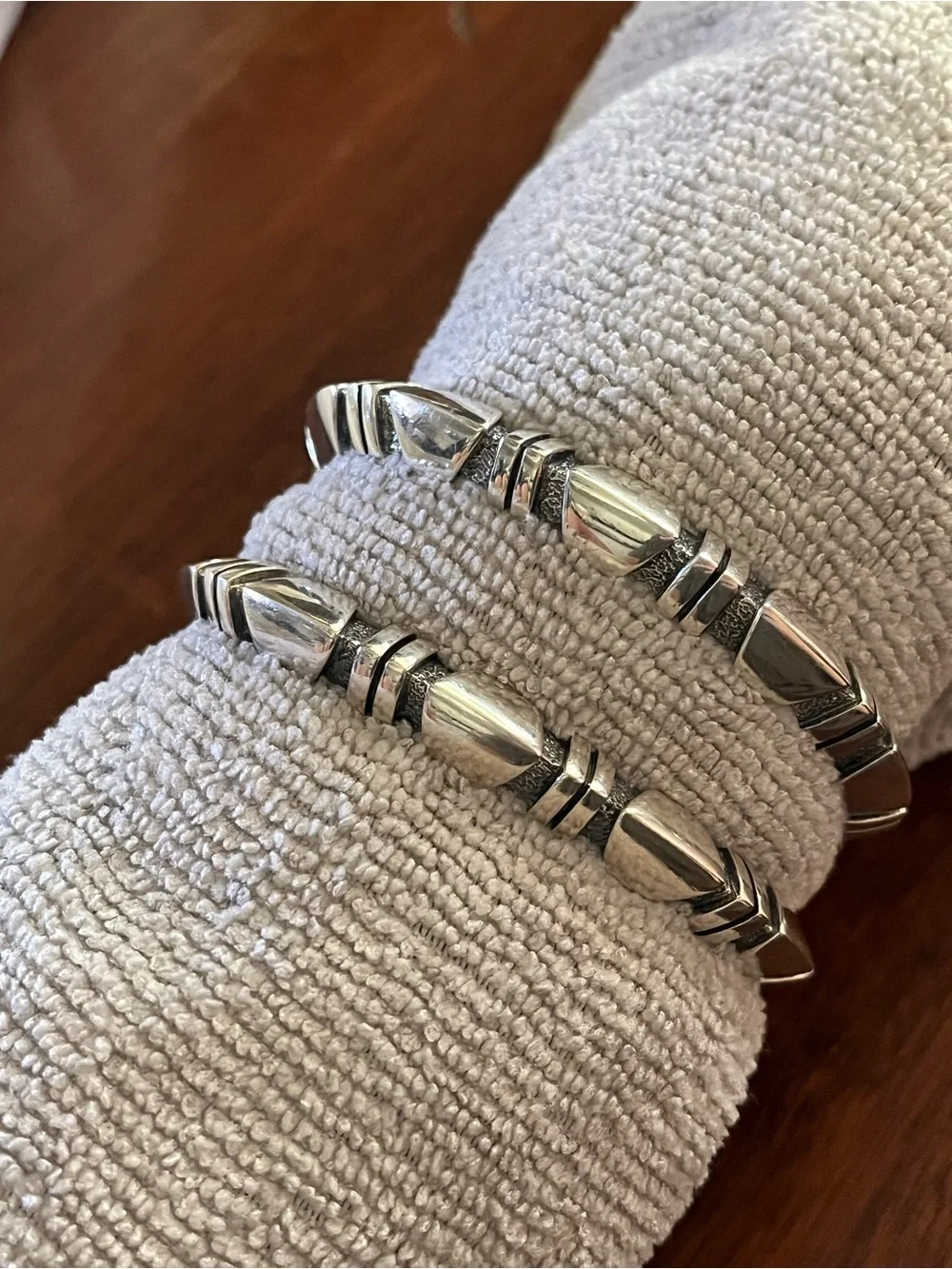 Sterling Silver 925 Textured Cuff Bracelet - Set of 2